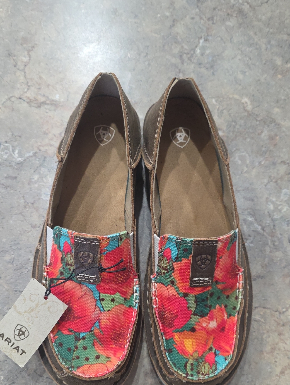 Ariat Women's Floral Canvas Slip-On Loafers in Red and Green